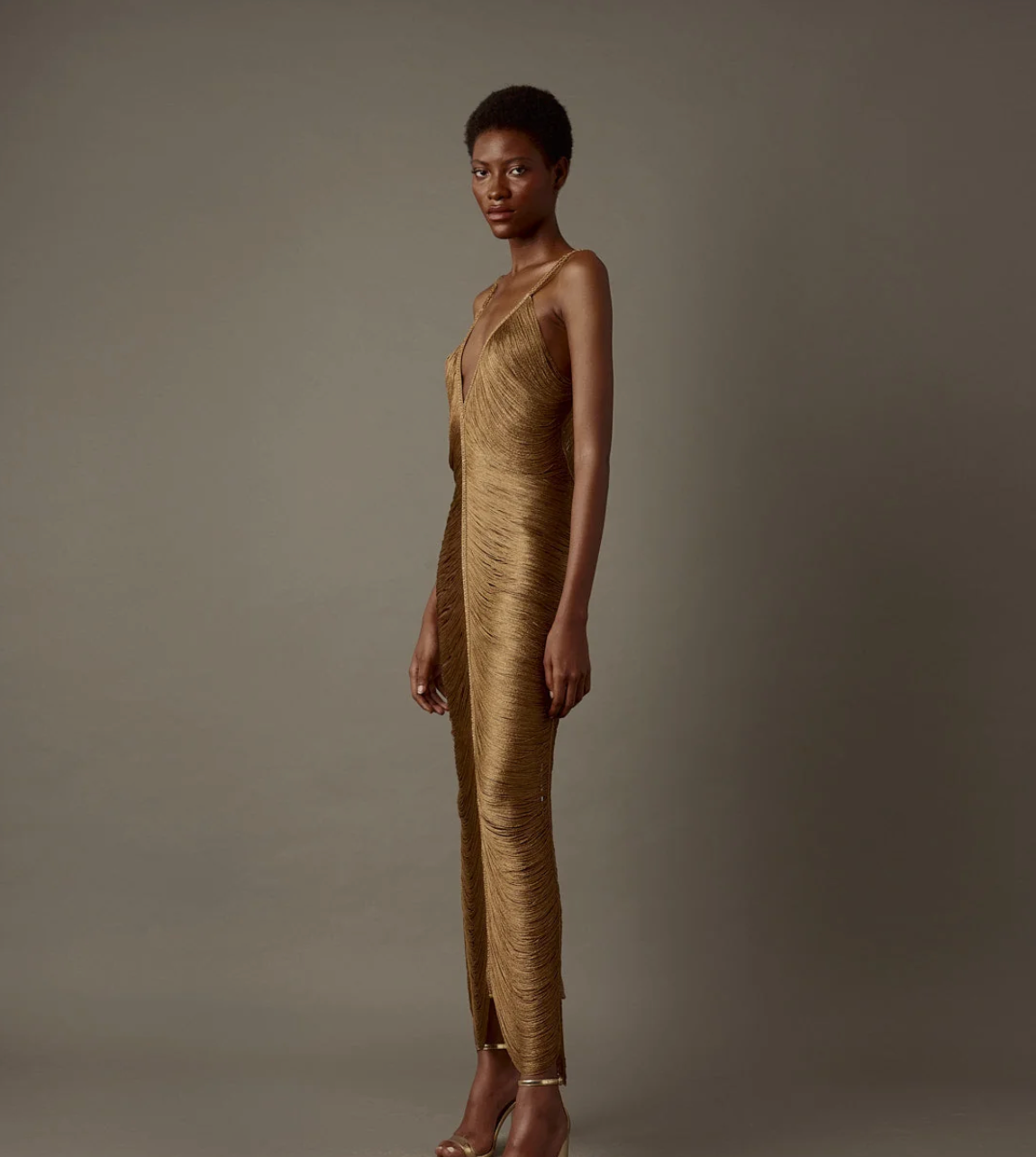 Sole Bronze Fringe Maxi Dress
