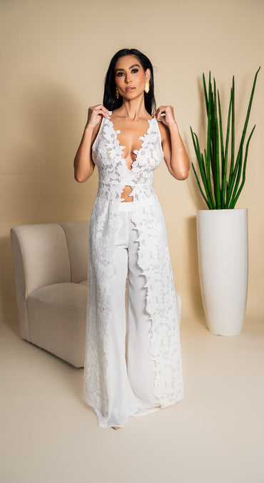 White Lace Floral Jumpsuit BZ10862 - Back view 2