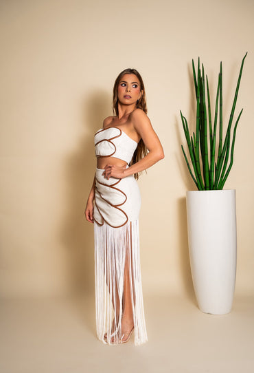 Conjunto blanco flecos - vista lateral