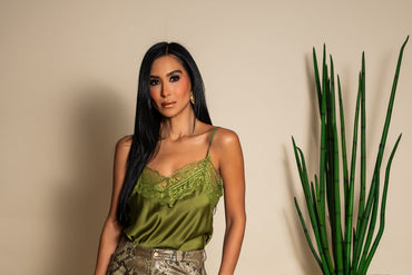 Olive Green Satin Lace Camisole Top