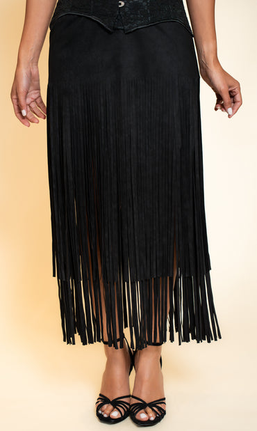 Black Long Fringe Skirt