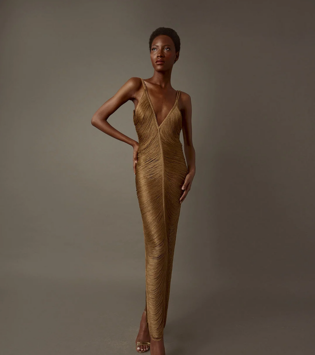 Sole Bronze Fringe Maxi Dress