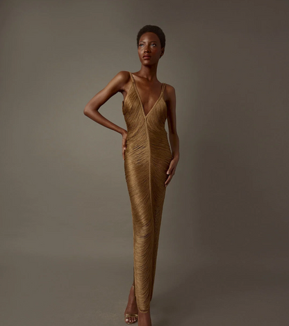 Sole Bronze Fringe Maxi Dress