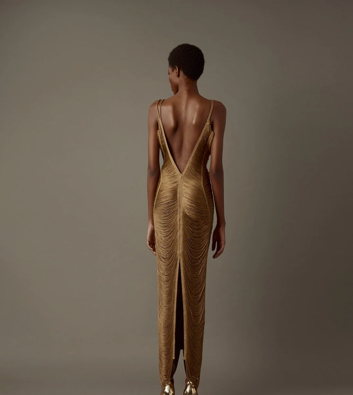 Sole Bronze Fringe Maxi Dress