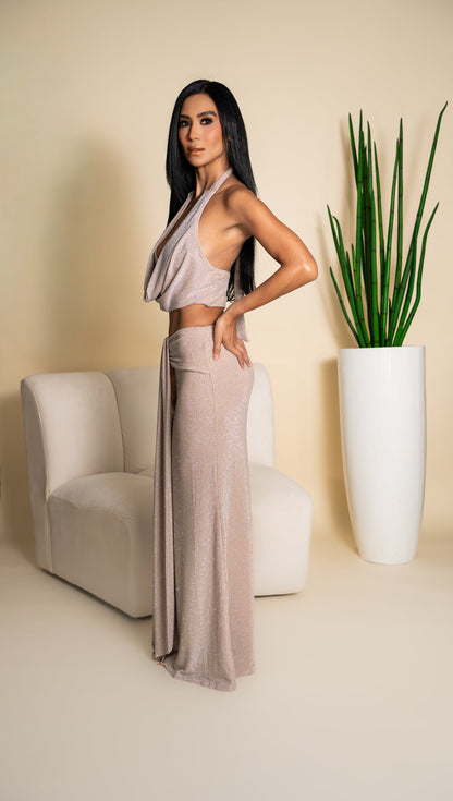 Conjunto halter nude brillos - vista lateral