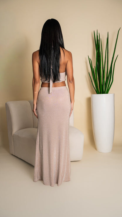 Conjunto halter nude brillos - vista trasera