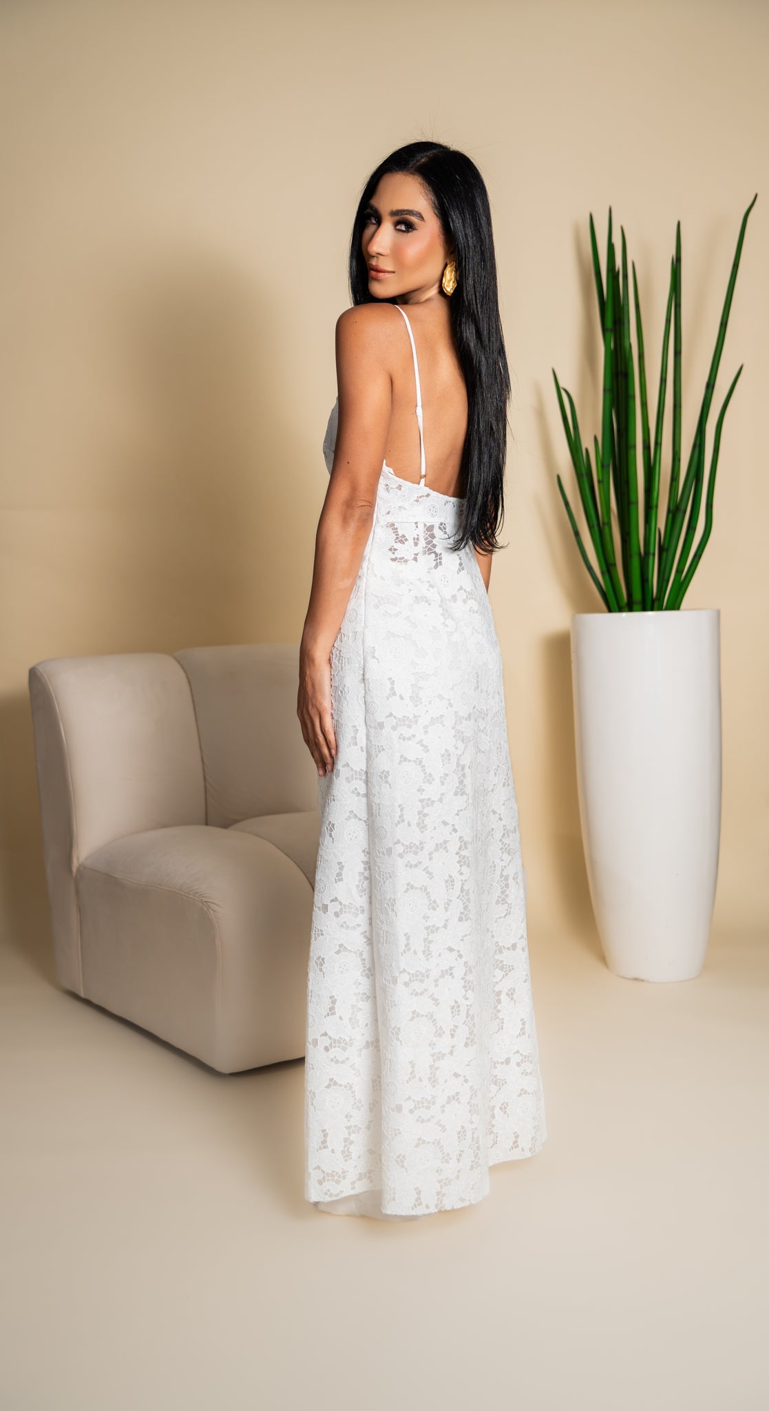 White Lace Floral Jumpsuit BZ10862 - Back view