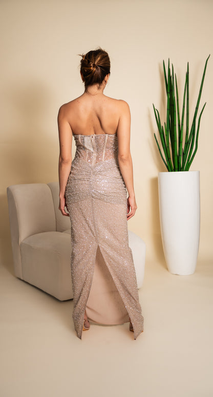 Crystal Embellished Corset Maxi Dress