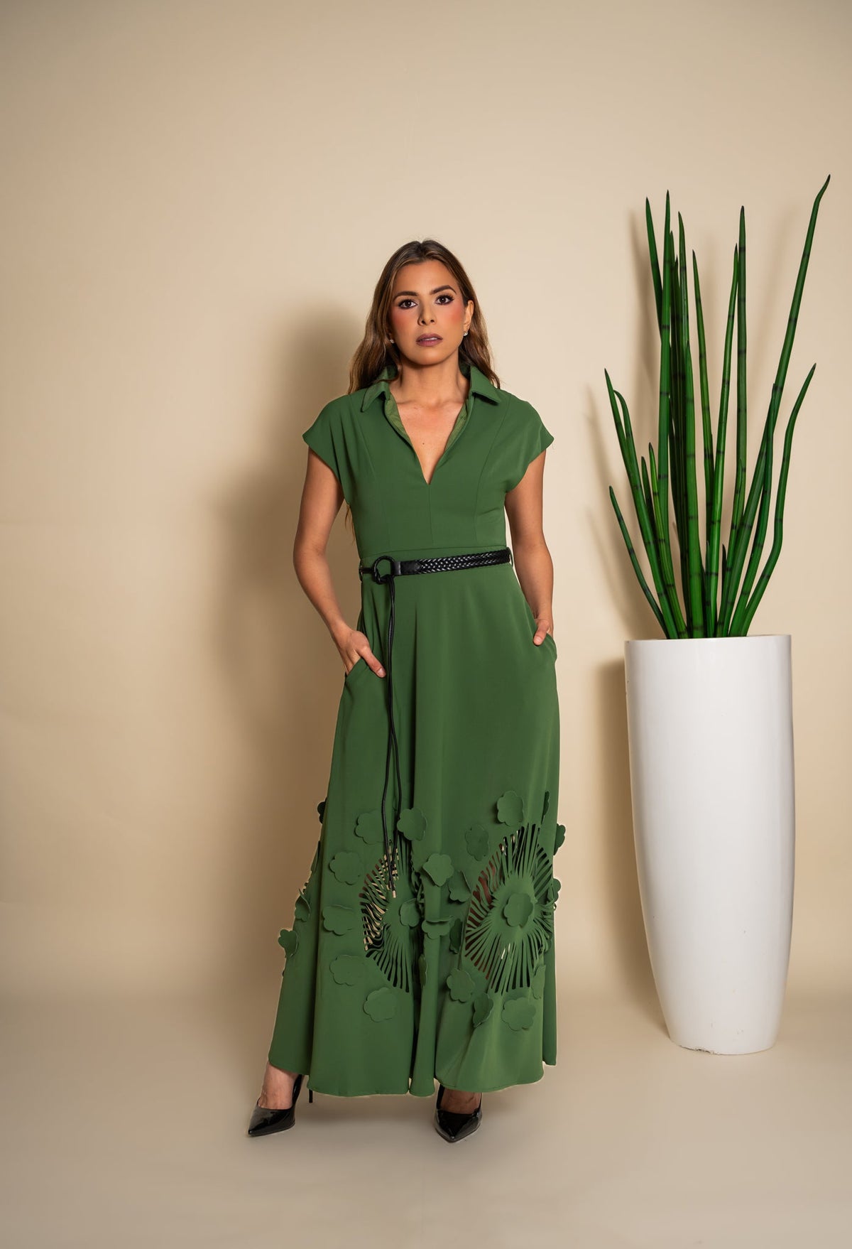 Vestido verde floral - vista completa