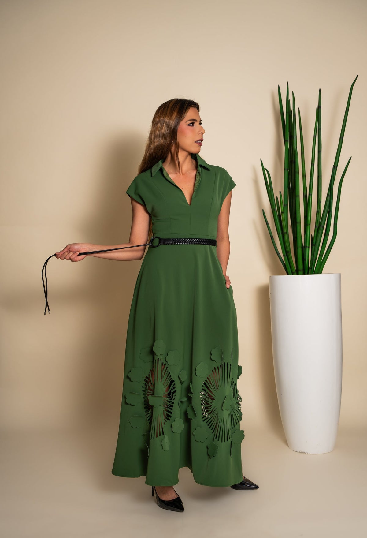Vestido verde floral - vista frontal