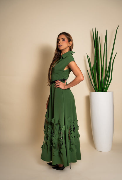 Vestido verde floral - vista lateral