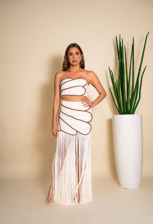 Conjunto blanco flecos - vista frontal
