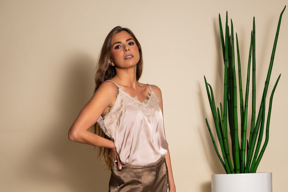 Champagne Satin Lace Camisole Top