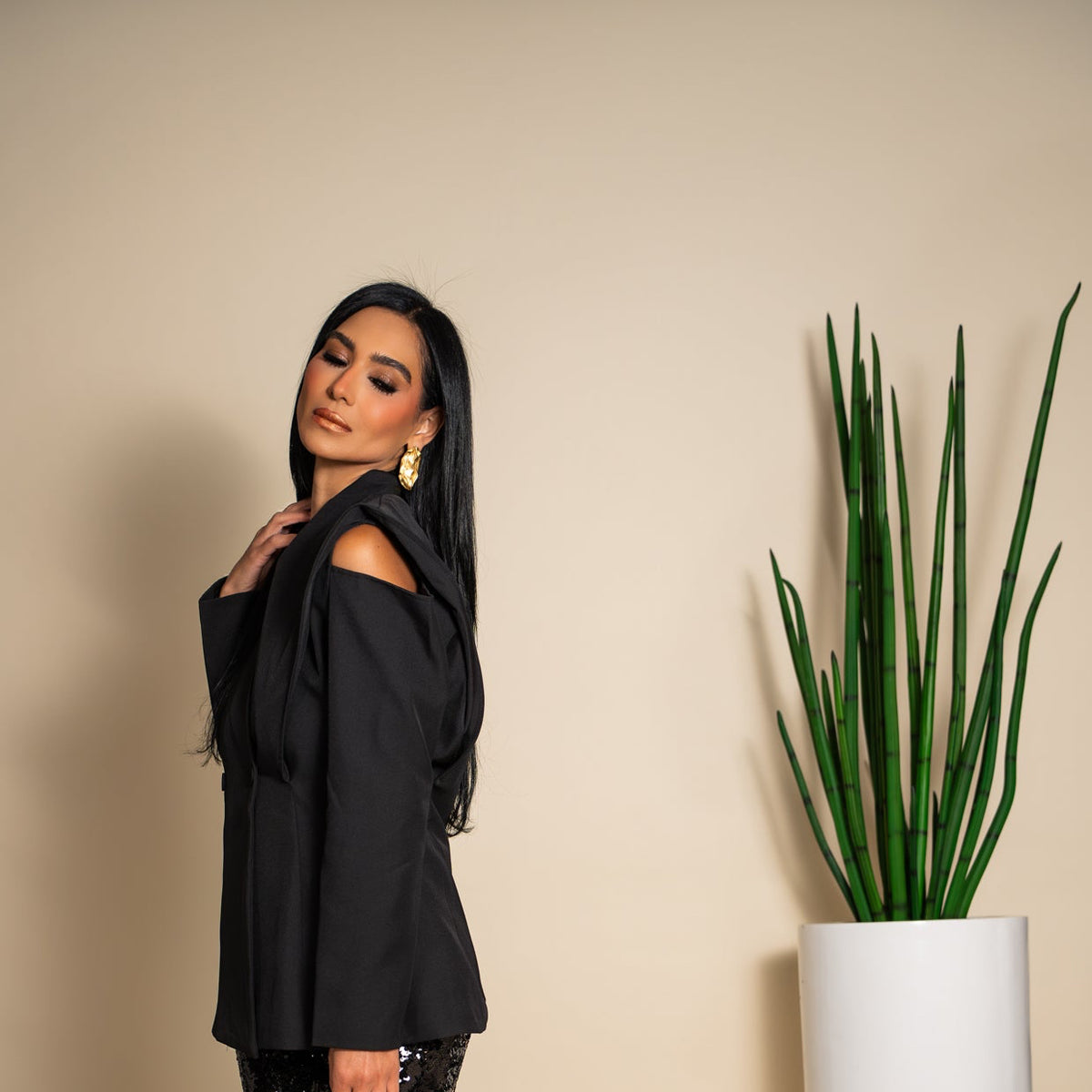 Black Cut-Out Shoulder Blazer
