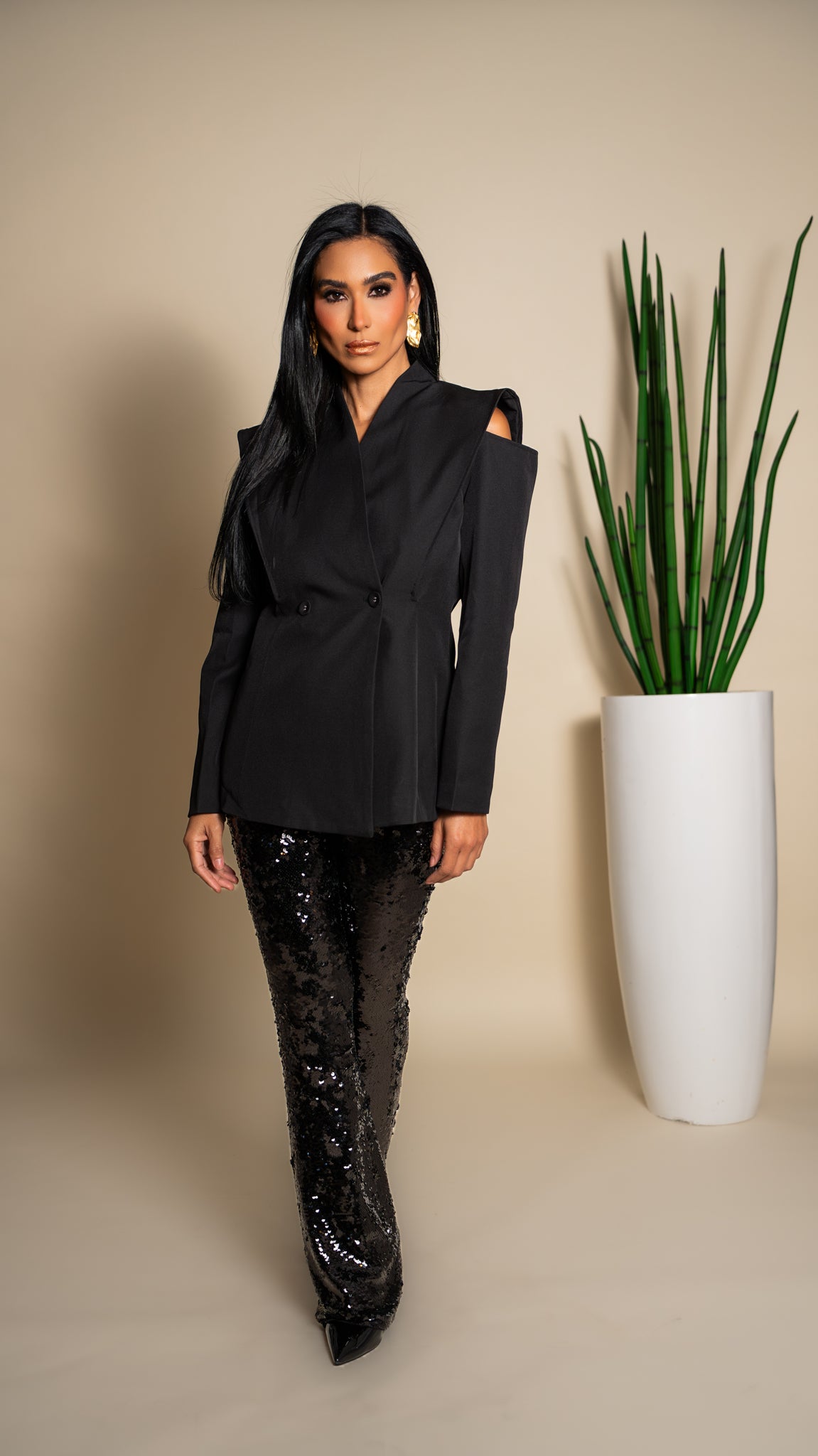 Black Cut-Out Shoulder Blazer