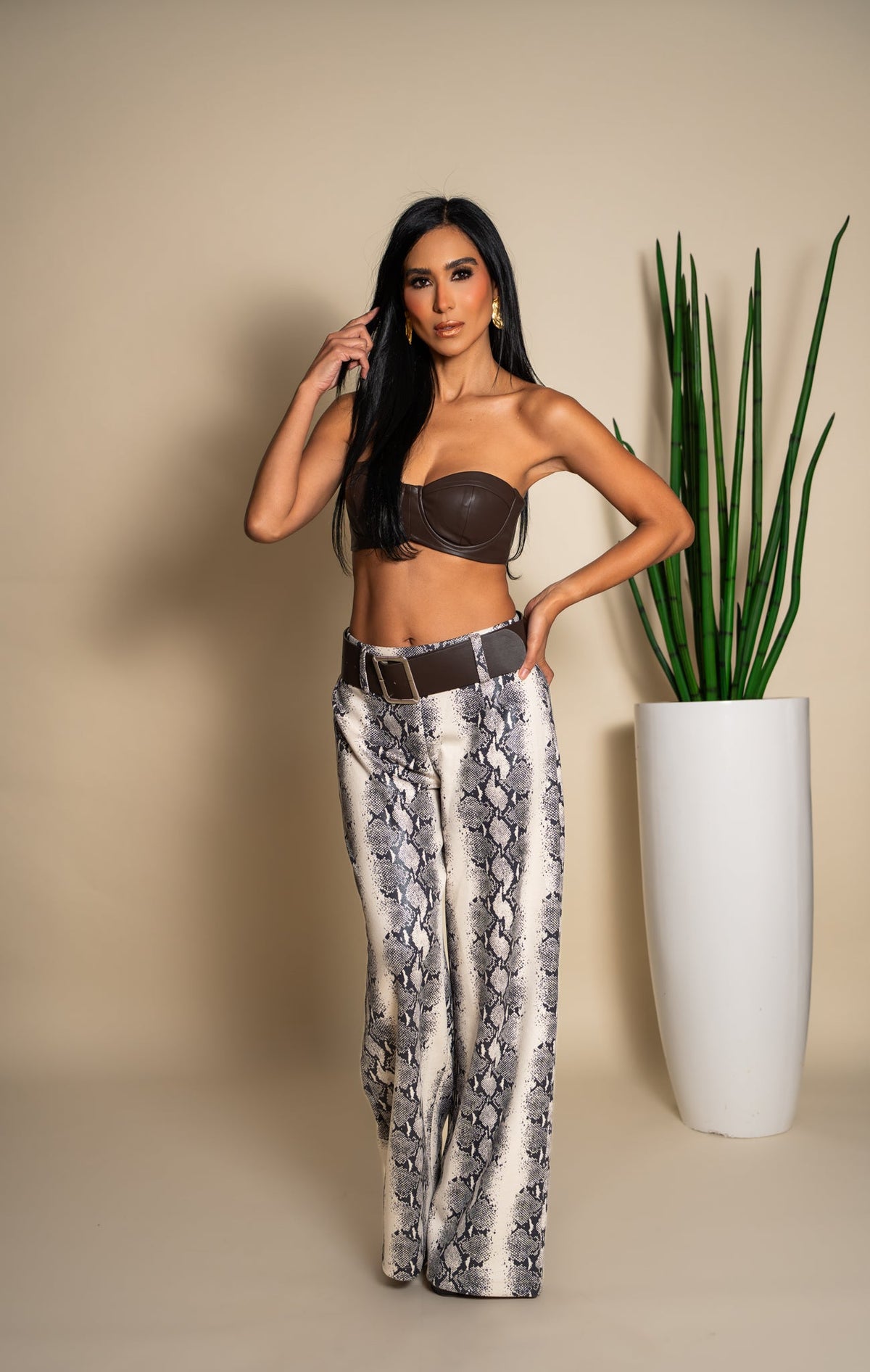 Snake Print Wide-Leg Pants B210970 - Side view