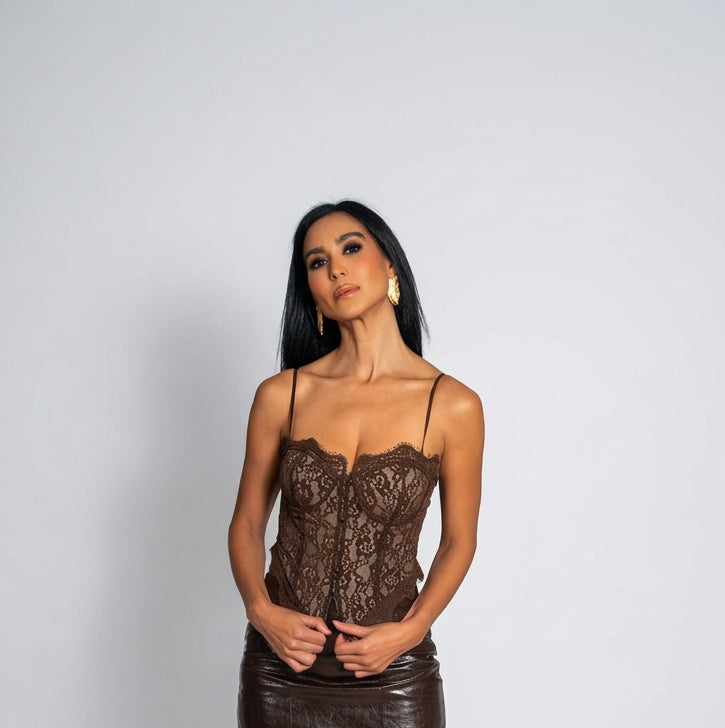 Brown Lace Bustier Corset Top