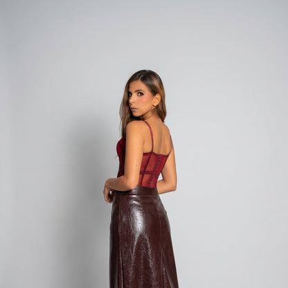 Wine Mesh Bustier Corset Top
