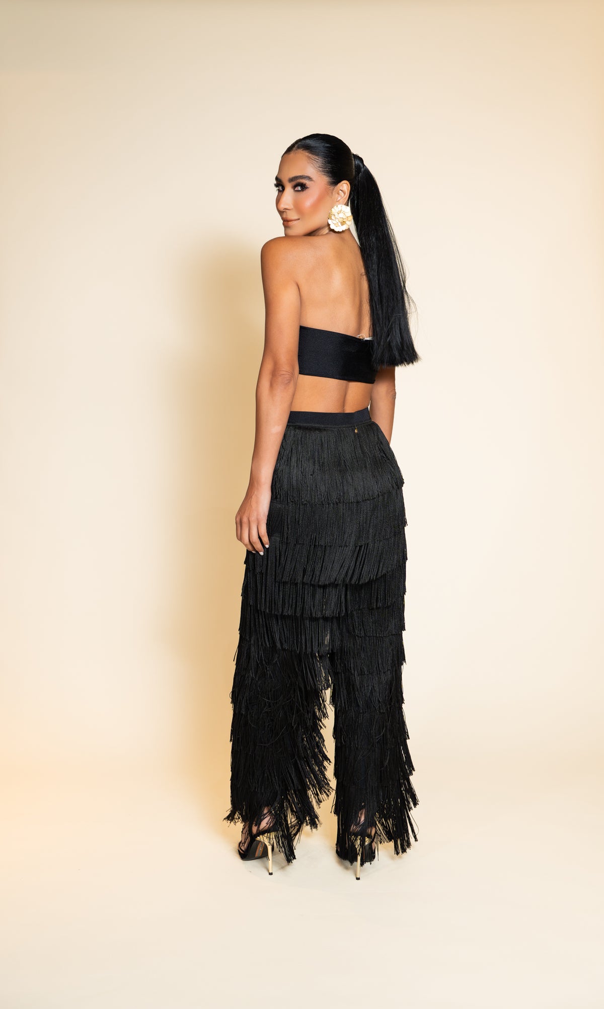 Elish Black Fringe Two-Piece Set