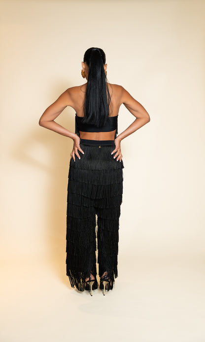 Elish Black Fringe Two-Piece Set