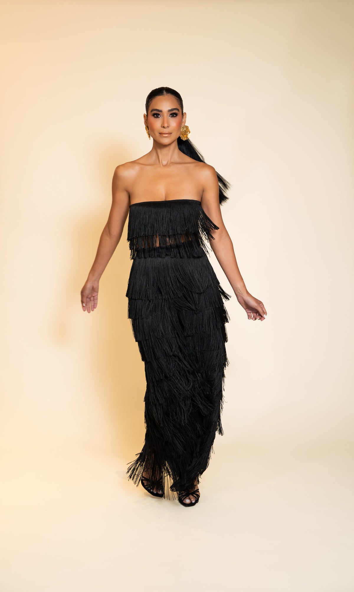 Elish Black Fringe Two-Piece Set