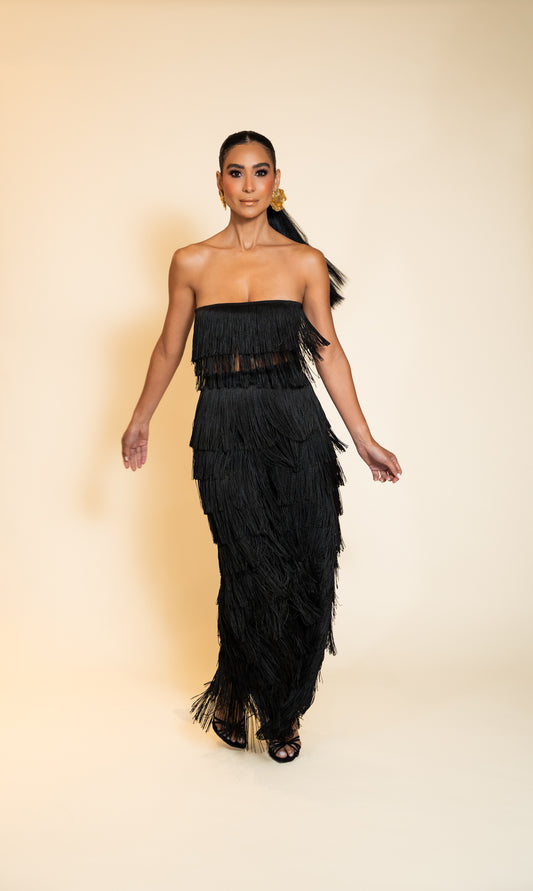 Elish Black Fringe Two-Piece Set