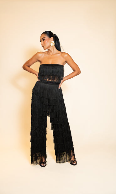 Elish Black Fringe Two-Piece Set