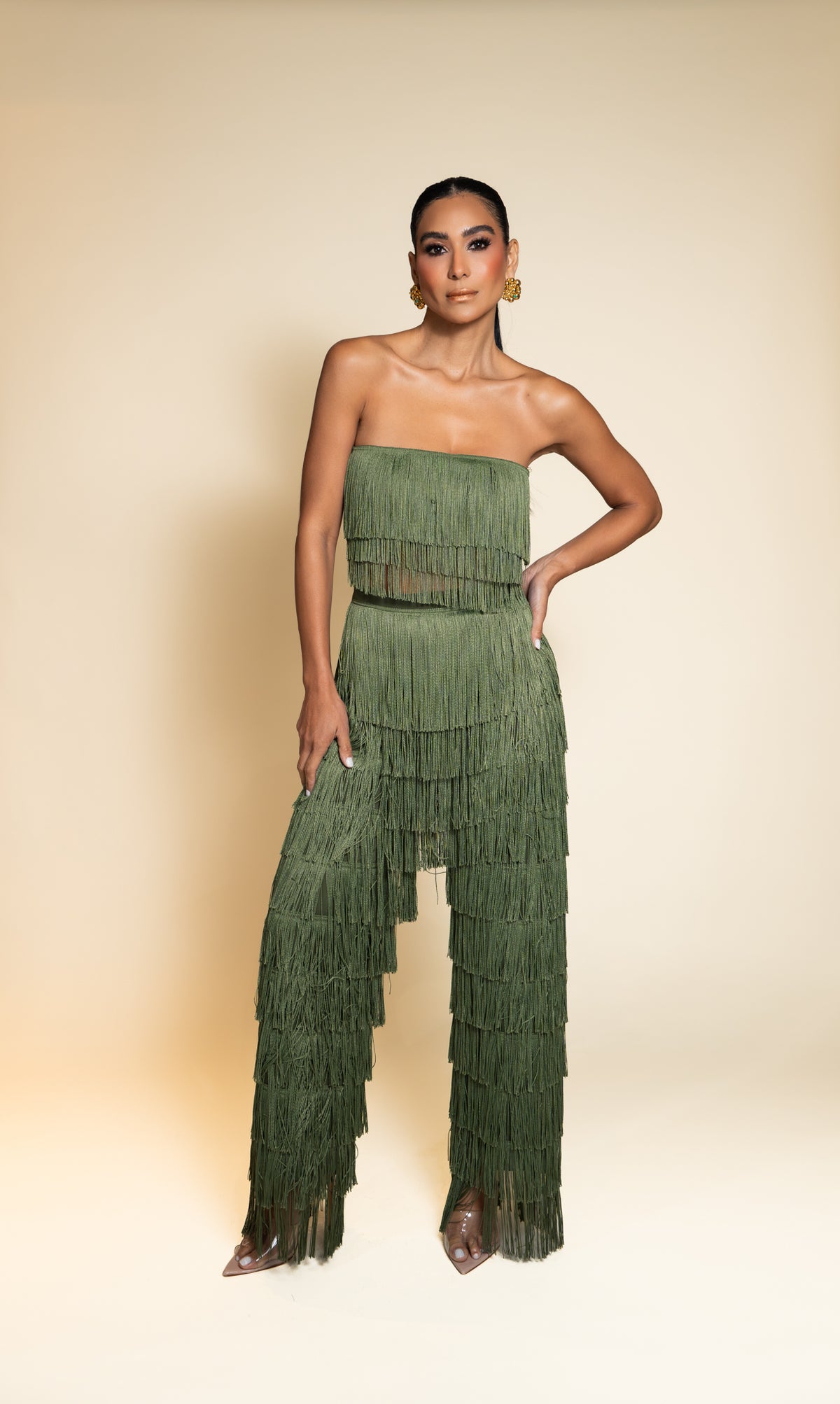 Elish Green Fringe Two-Piece Set
