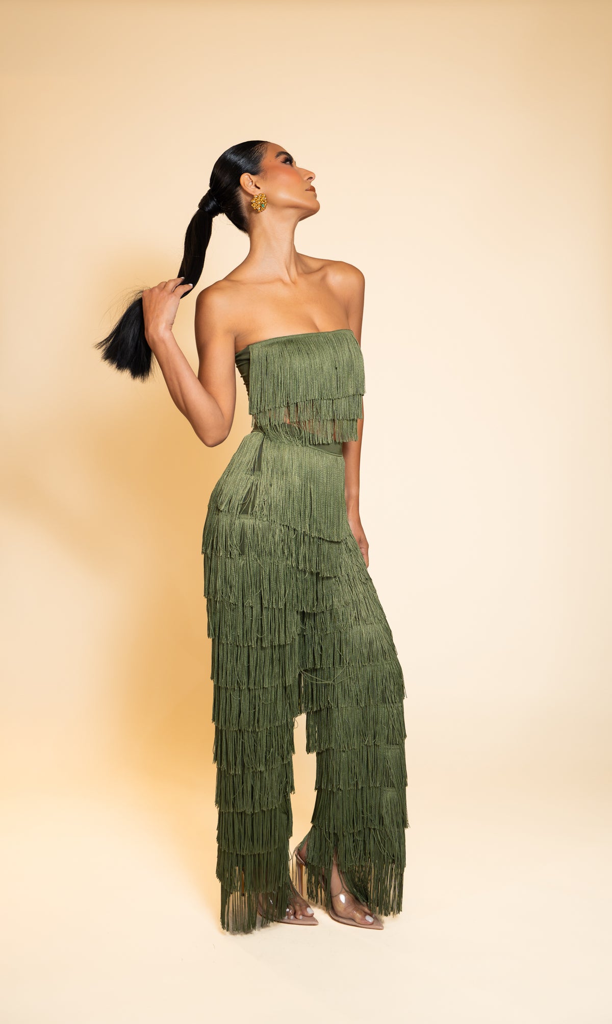 Elish Green Fringe Two-Piece Set
