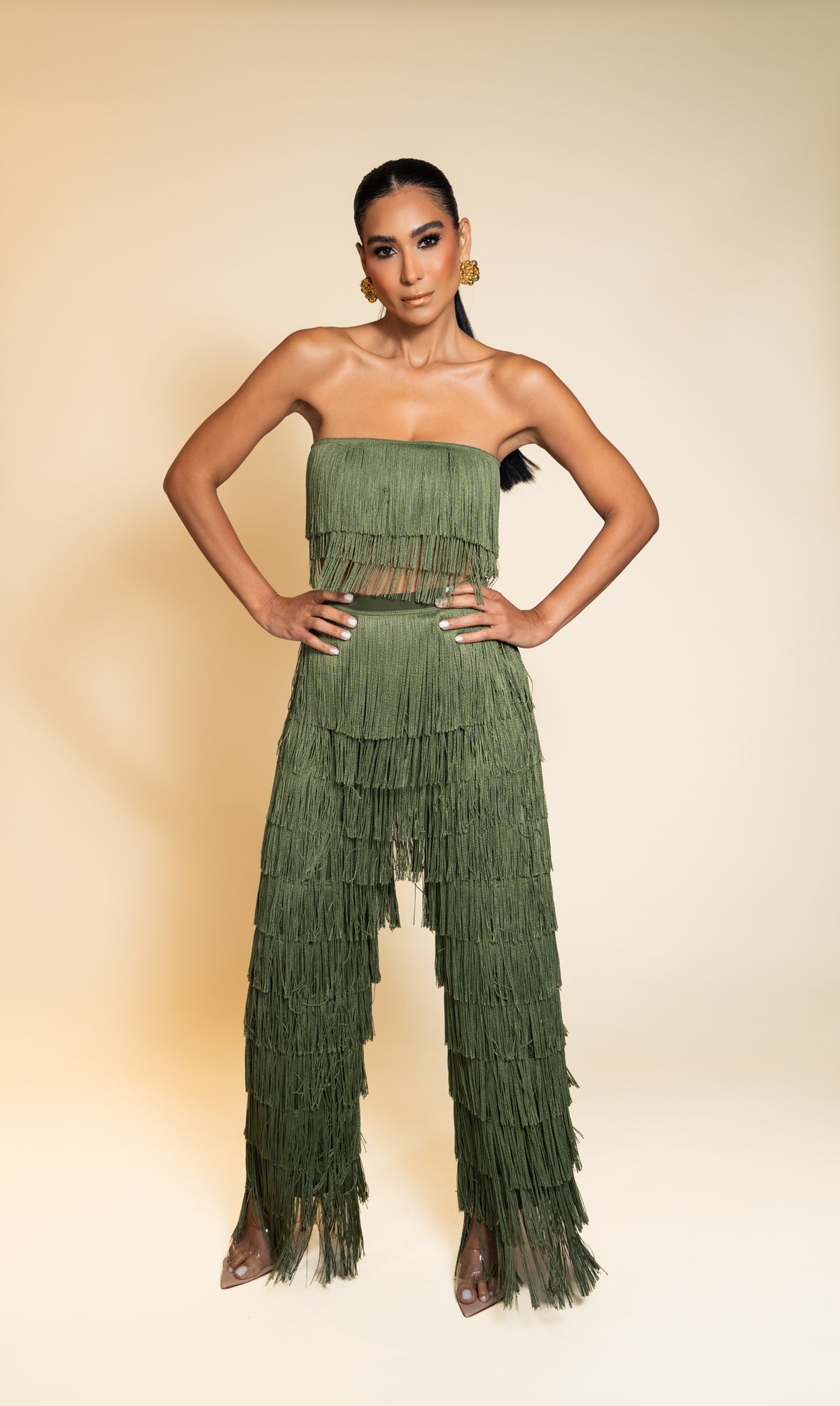 Elish Green Fringe Two-Piece Set
