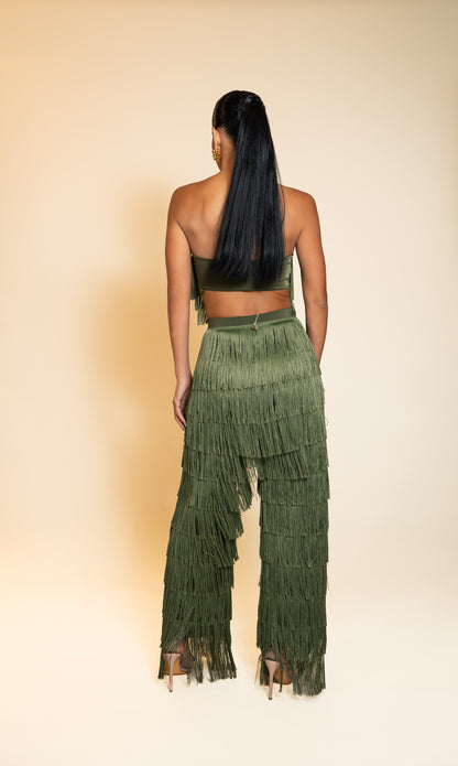 Elish Green Fringe Two-Piece Set