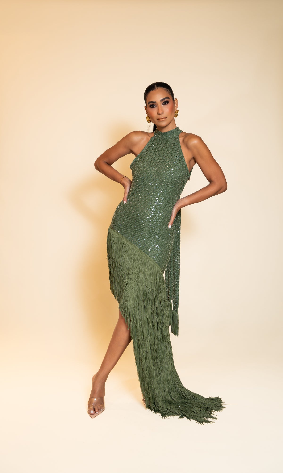 Flora Green Sequin Fringe Dress