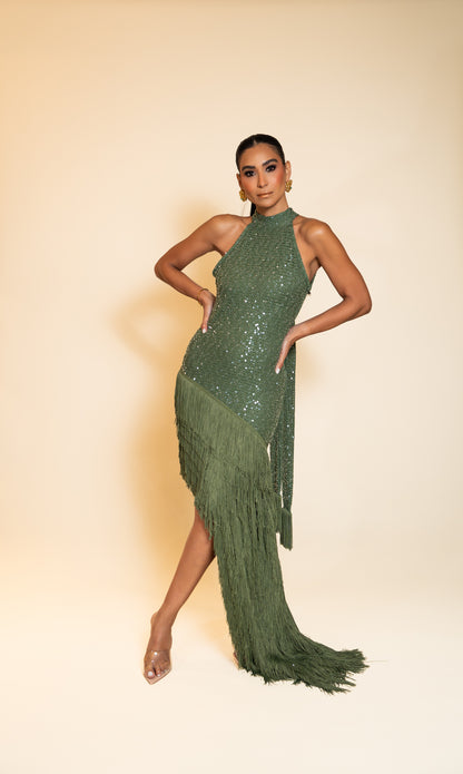 Flora Green Sequin Fringe Dress
