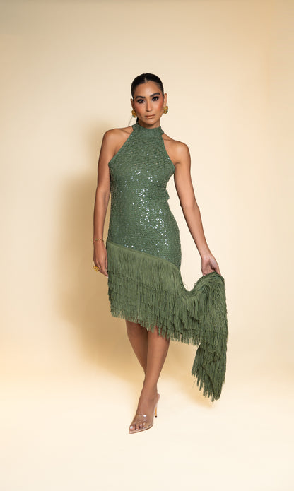 Flora Green Sequin Fringe Dress