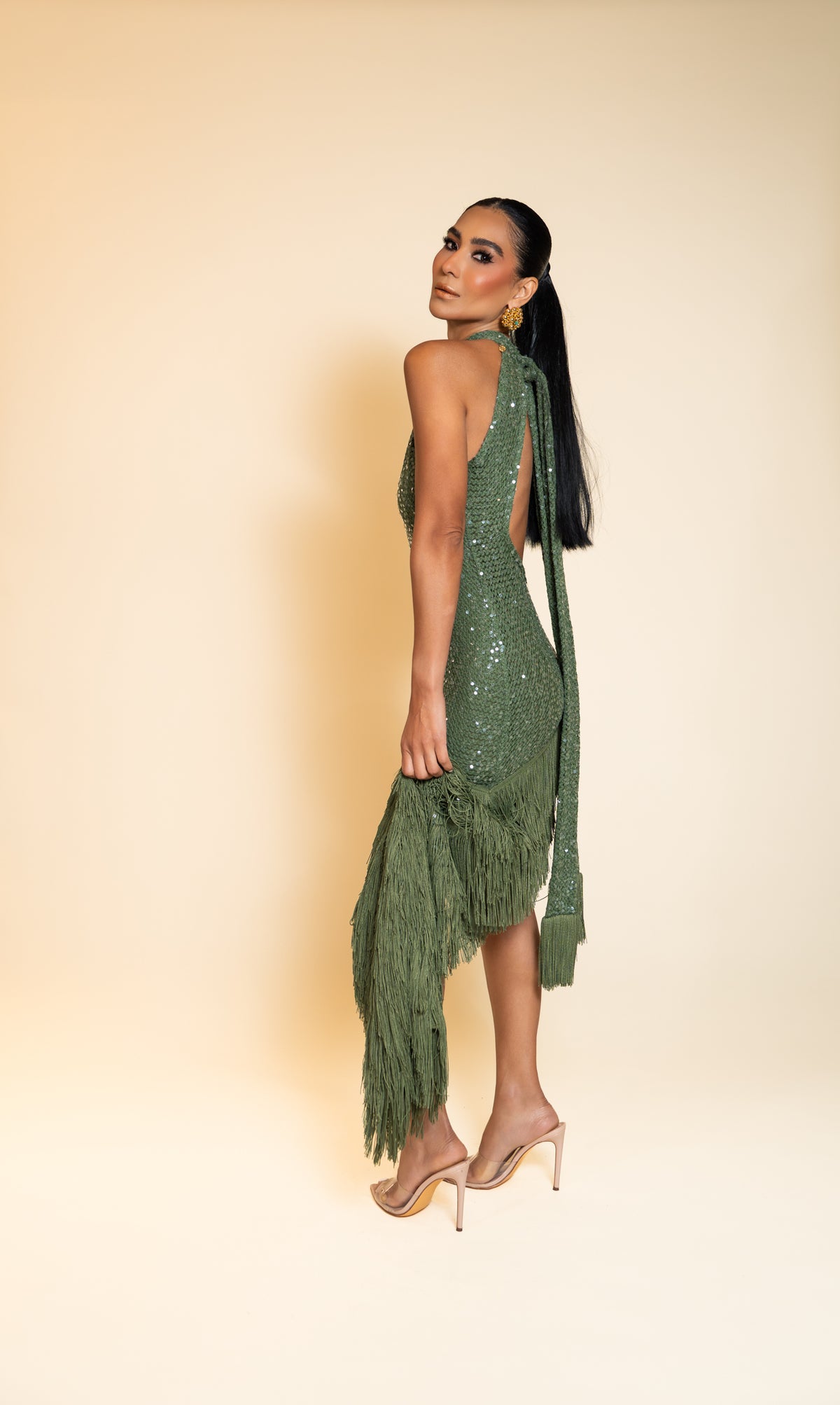 Flora Green Sequin Fringe Dress