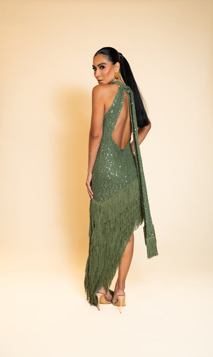 Flora Green Sequin Fringe Dress