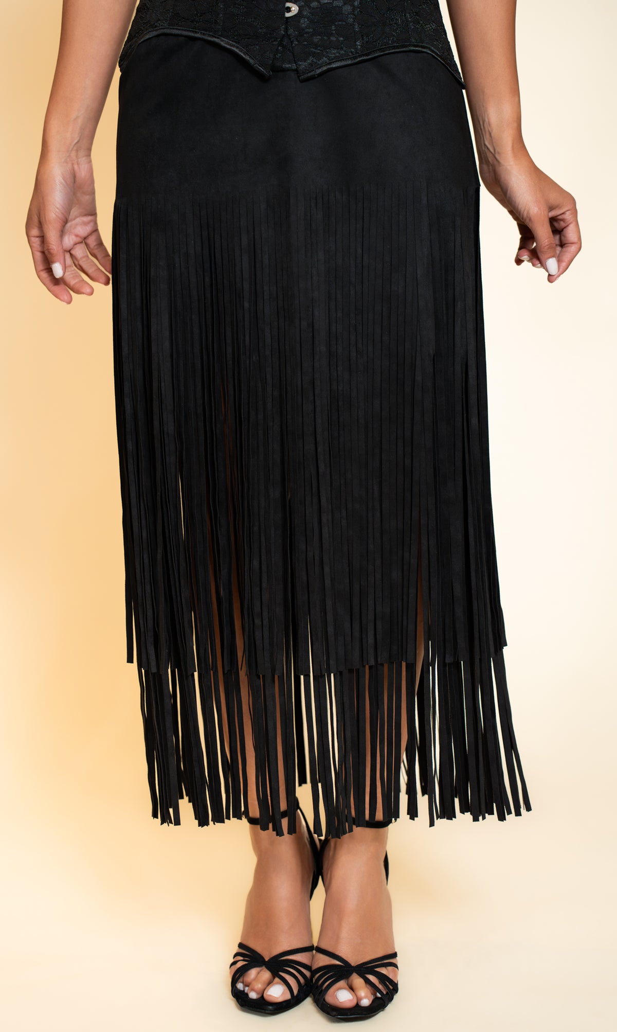 Black Long Fringe Skirt