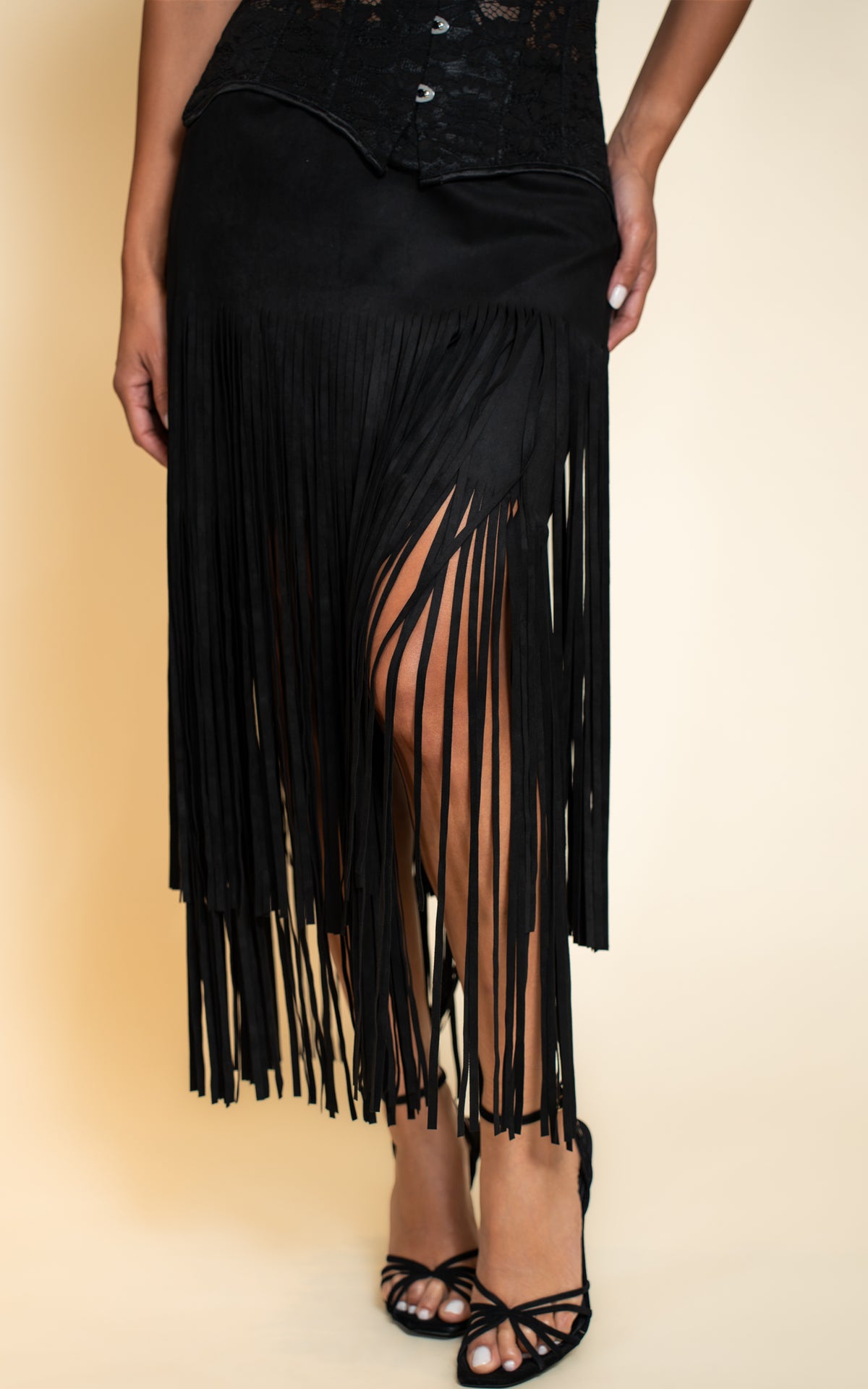 Black Long Fringe Skirt