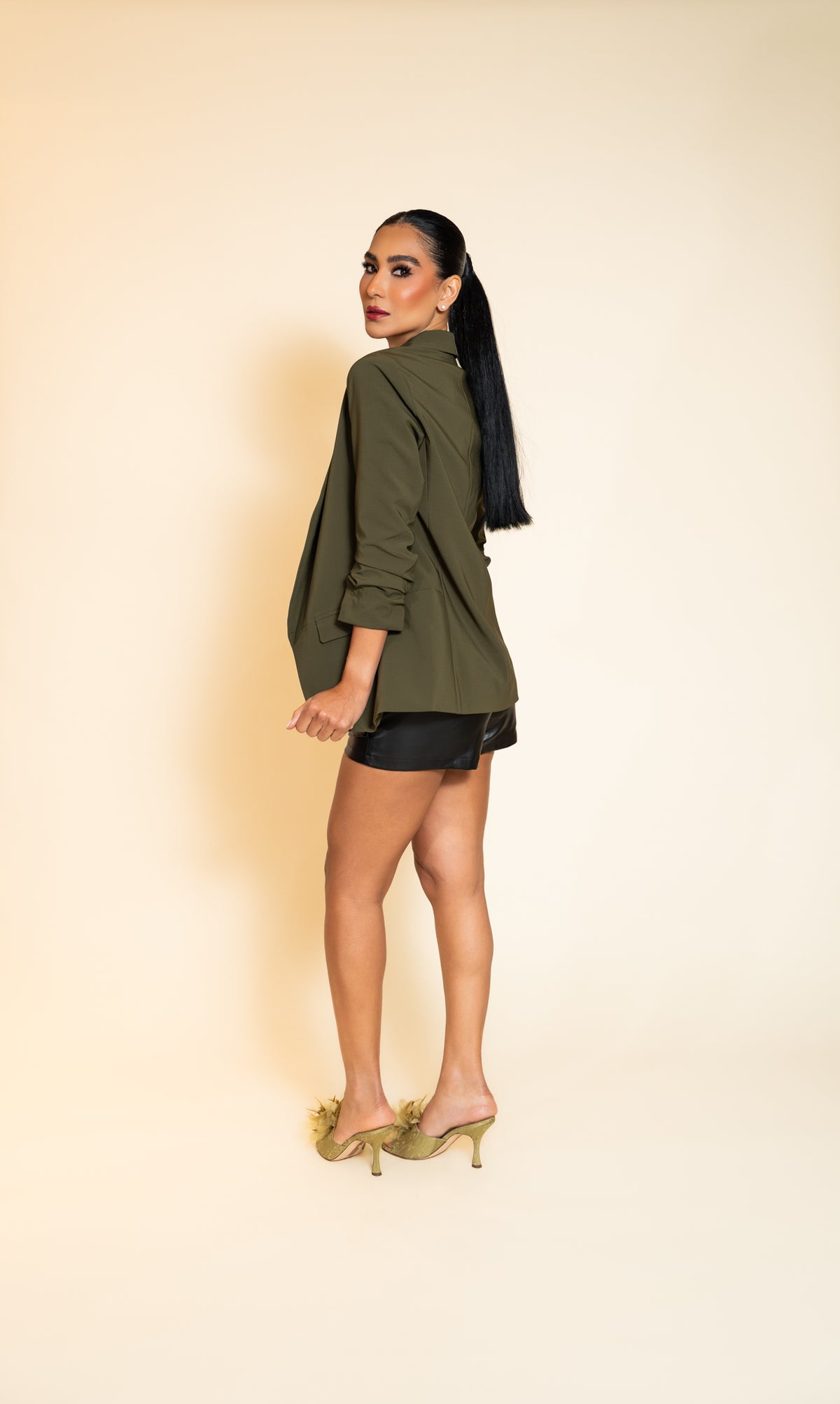 Olive Green Open-Front Blazer