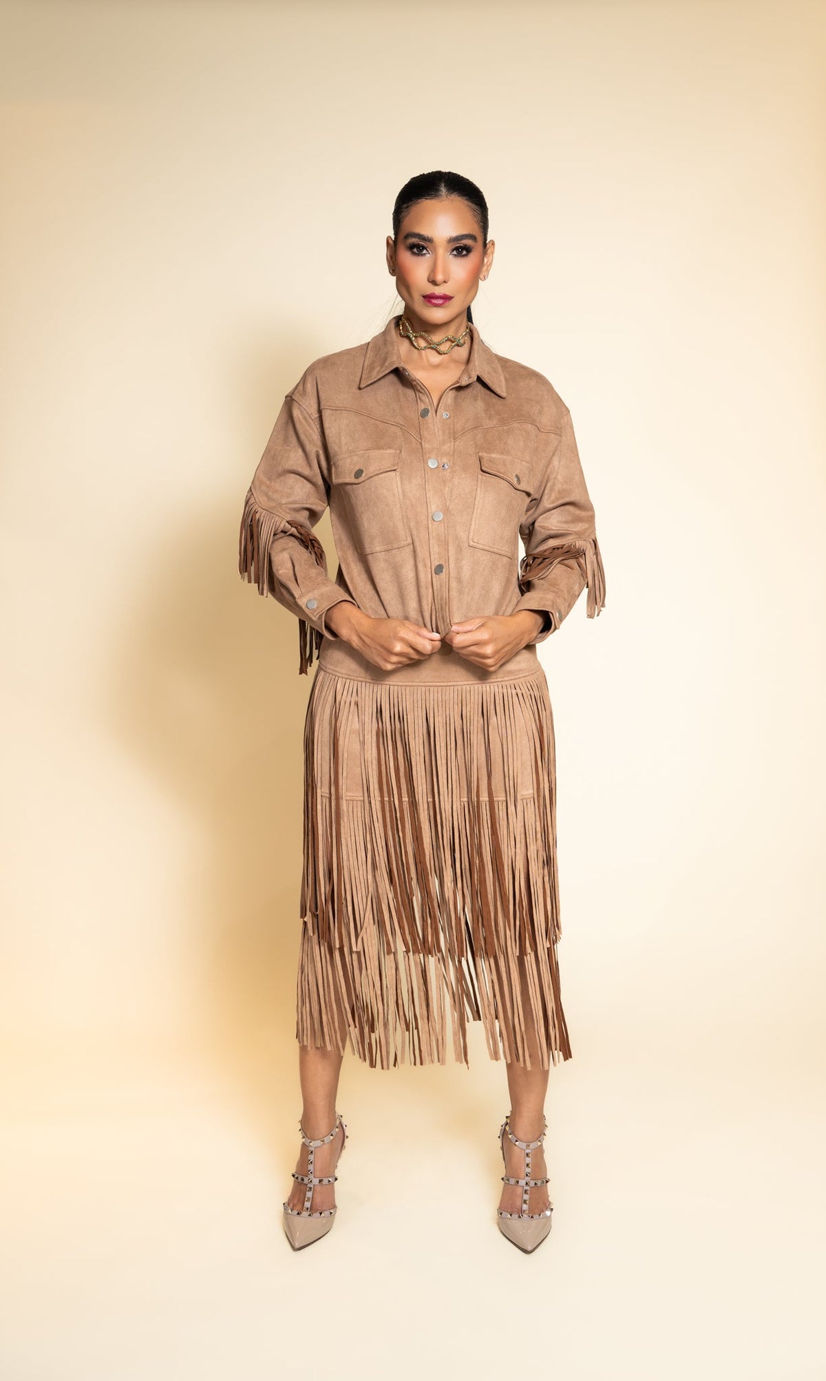 Fringe Suede Set - full front view
