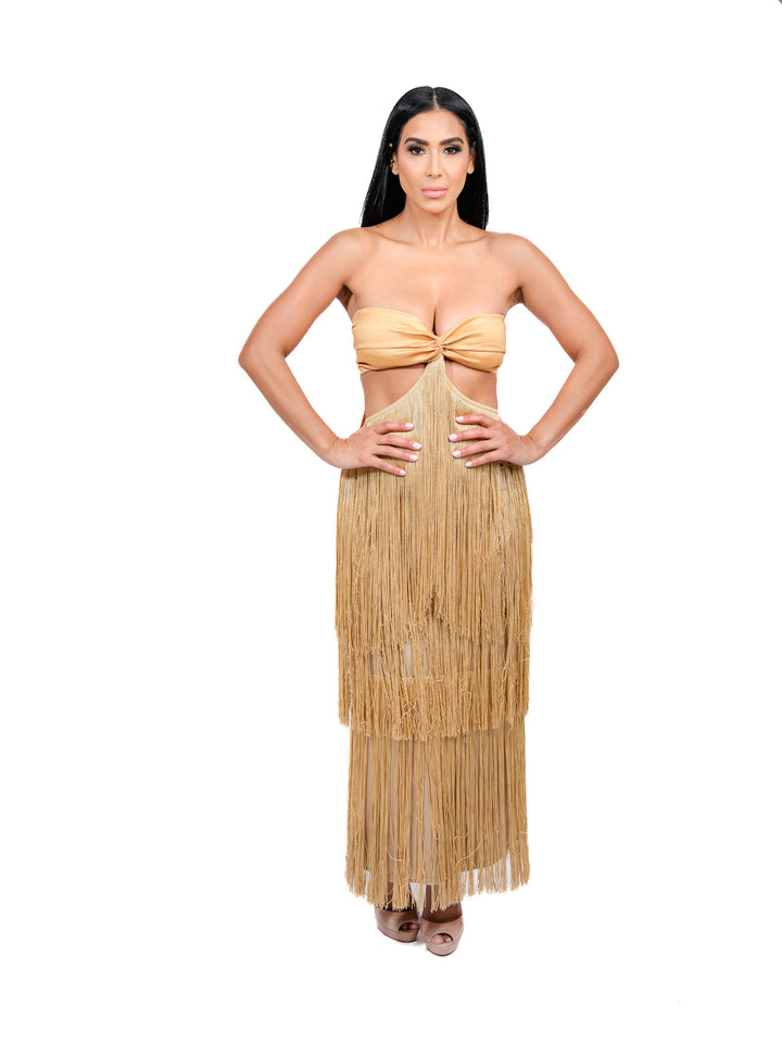 Bless Gold Thread Strapless Beach Set