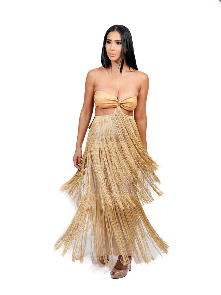 Bless Gold Thread Strapless Beach Set