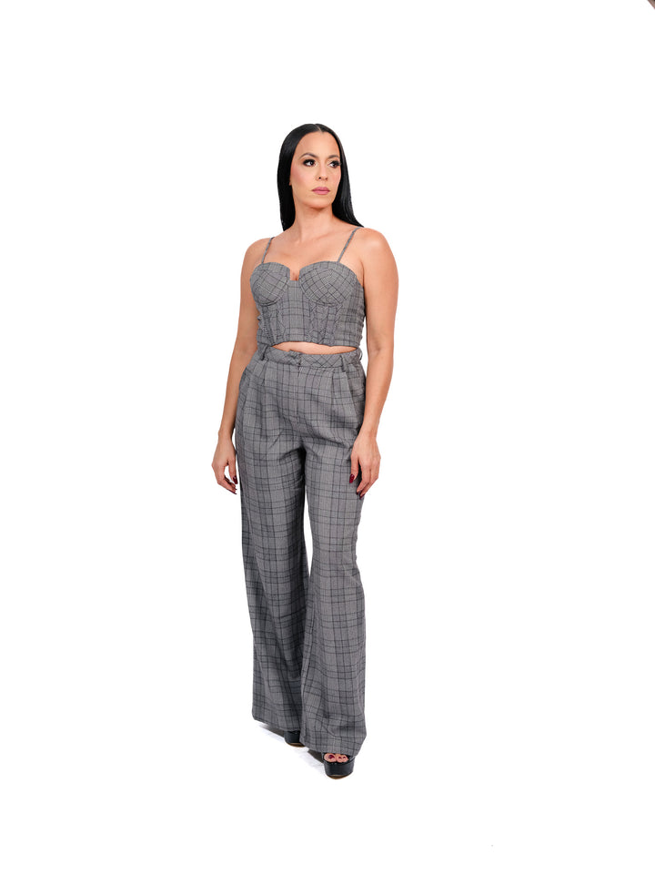 Gray Plaid Bustier & Pants Set