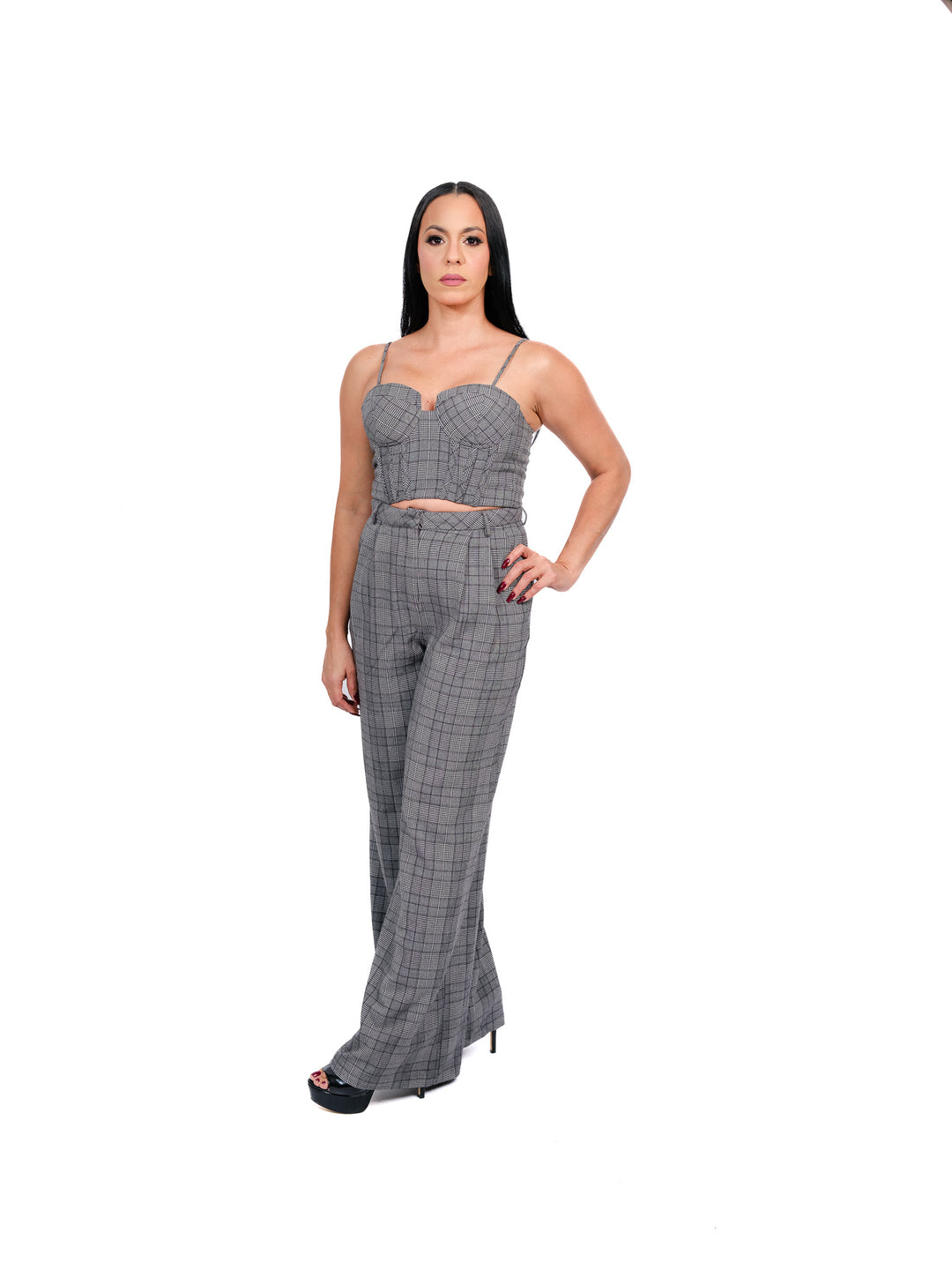 Gray Plaid Bustier & Pants Set