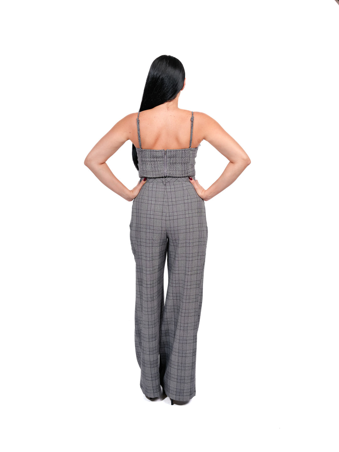 Gray Plaid Bustier & Pants Set