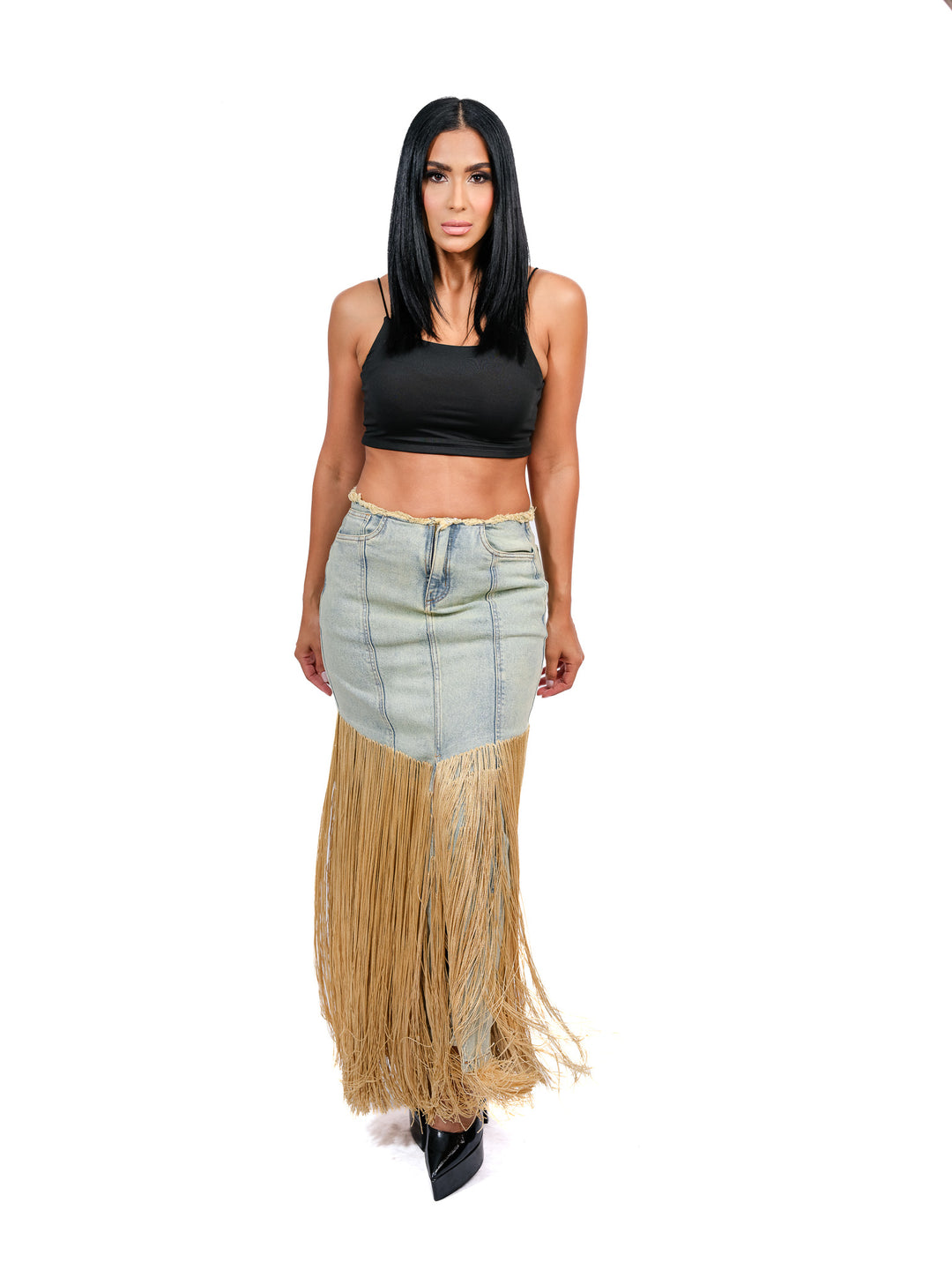 Bless Gold Fringe Skirt