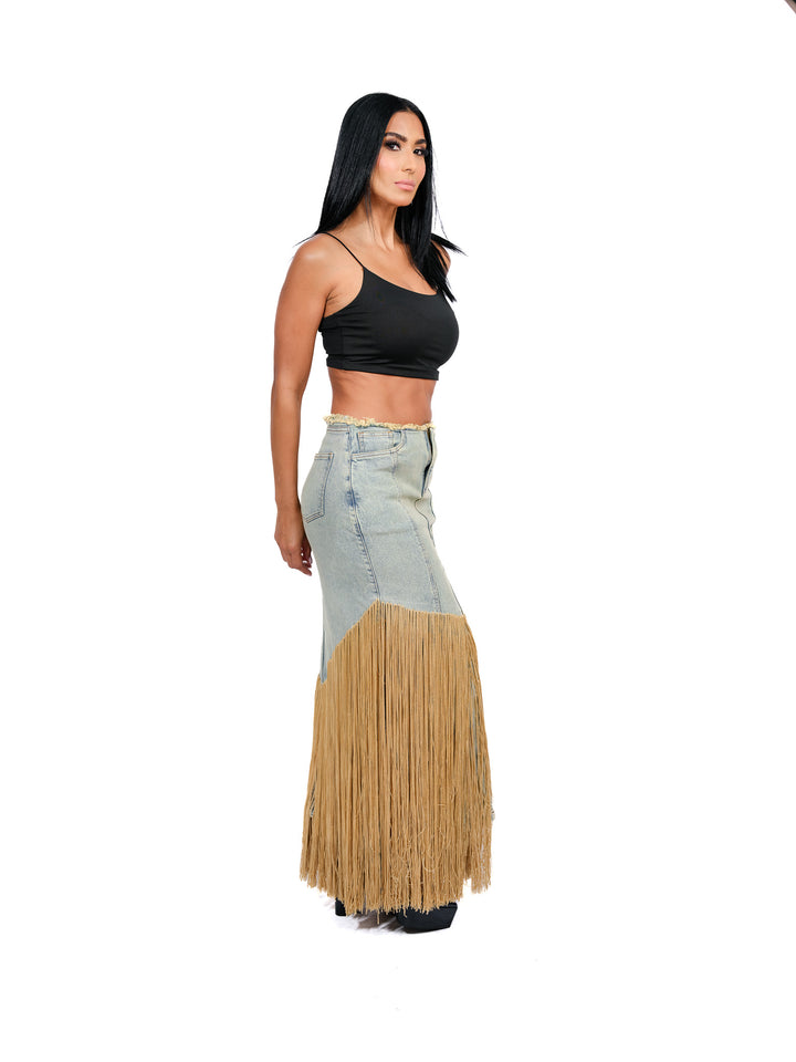 Bless Gold Fringe Skirt