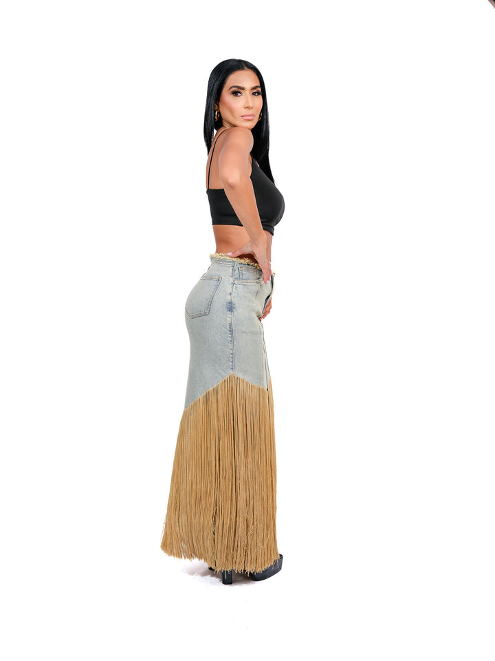 Bless Gold Fringe Skirt