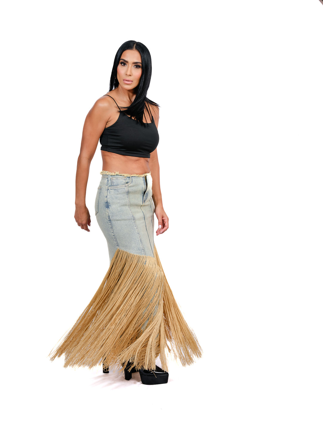 Bless Gold Fringe Skirt