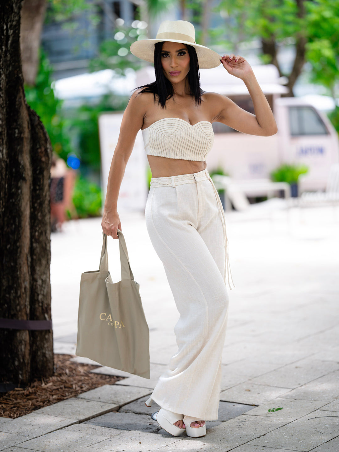 Linen Pant & Braided Strapless Top Set